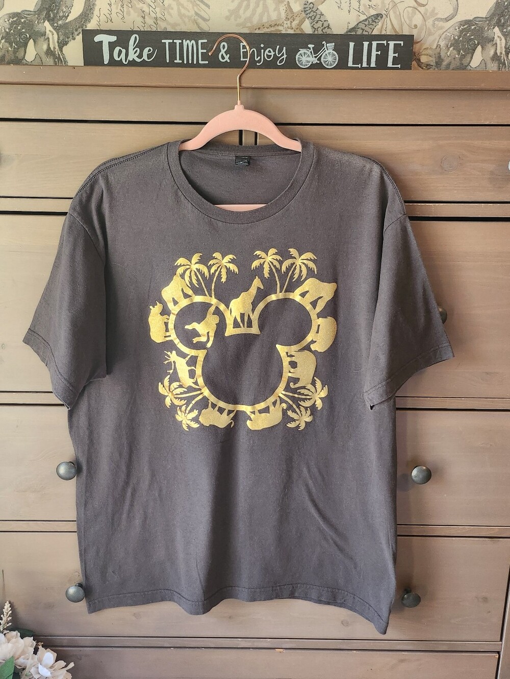 Disney Animal Kingdom Inspired Grey Tee With Gold Graphic XL